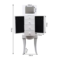 HOMCOM Armario Tocador Joyero 30x22x75cm con 1 Espejo 3 cajones y 2 colgadores Madera(m-3)