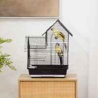 PawHut Metal Bird Cage for Finch, Canary w/ Food Containers, Swing Ring, Tray, Handle, 39 x 33 x 47cm(m-8)