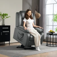 HOMCOM Aufstehsessel mit Massagefunktion und Lendenheizung, Recliner-Sessel mit Fernbedienungen und Seitentaschen, Grau(m-2)