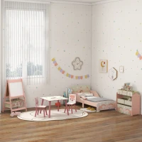 ZONEKIZ Set de Mesa y 2 Sillas Conjunto de Muebles Infantiles de 3 Piezas para Niños de +3 Años con Estampado Animales y Rosa(m-9)