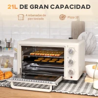 HOMCOM Horno Sobremesa de 21L 1400W Mini Horno Eléctrico Temporizador hasta 60min y Temperatura Regulable hasta 230℃ Crema(m-4)