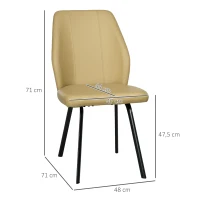 HOMCOM Lot de 4 chaises de salle à manger avec dossier assise en similicuir et piètement en acier 48 x 71 x 87 cm beige(m-3)