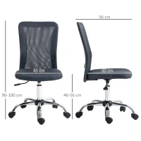 Vinsetto Computer Desk Chair, Mesh Office Chair with Adjustable Height and Swivel Wheels, Armless Study Chair, Dark Grey(m-3)