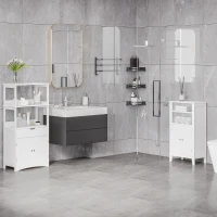 kleankin Mobile Bagno con Mensole Regolabili e Armadietto 2 Ante, Mobiletto Bagno Multiuso in Legno, Bianco, 50x30x93cm(m-4)