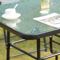 Outsunny 5 Piece Garden Dining Set Outdoor Dining Furniture 4 Folding Chairs, Glass Top Table with Parasol Hole, Texteline Seats, Black(m-8)