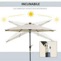Outsunny Ombrellone da Giardino Φ270 x 245Acm con Apertura a Manovella e Inclinabile, Luci LED e Pannello Solare, Crema Bianco(m-4)
