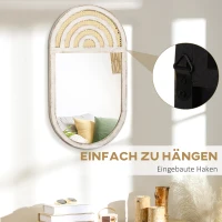 HOMCOM Wandspiegel, Rattan-Dekor, Haken für Wandmontage, weiß, 50 x 90 x 3 cm(m-6)