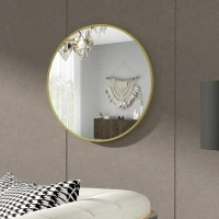 HOMCOM 70cm Aluminium Frame Round Bathroom Mirror - Gold Tone(m-8)
