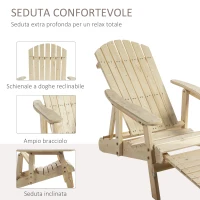 Outsunny Sedia a Sdraio Adirondack da Giardino Pieghevole Regolabile con Poggiapiedi 70 x 175 x 89cm(m-7)