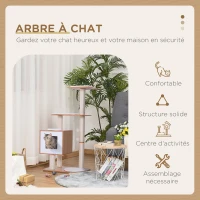 PawHut Arbre à chats design contemporain griffoirs grattoirs sisal naturel centre d'activités niche plate-formes jeu boules suspendues 71,5L x 49,5l x 120H cm MDF hêtre clair(m-5)