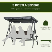 Outsunny Dondolo da Giardino 3 Posti in Rattan PE e Acciaio con Tettuccio Regolabile e Portabicchieri, 204x112x150 cm(m-4)