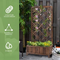 Outsunny Jardinière avec Treillis - bac à Fleurs - jardinière sur Pied - dim. 60L x 30l x 122H cm Bois Sapin traité carbonisation(m-7)