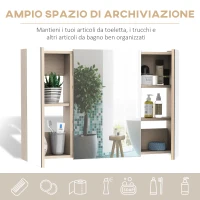 kleankin Specchio Bagno Contenitore con 3 Ante a Specchio Soft Close, Specchiera Bagno con Ripiani Regolabili in Legno e Vetro, 90x13.5x60 cm, Color Legno(m-4)