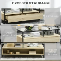 HOMCOM Couchtisch im Moderndesign, 2 Schubladen, 2 Regale, Beistelltisch, Natur, Schwarz(m-5)