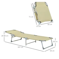 Outsunny Reclining Sun Lounger Chair Folding Camping Bed with 4-Position Adjustable Backrest, for Travel Indoor Outdoor Office Fishing, Beige(m-3)