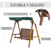 Outsunny Banco Columpio de Jardín de Madera con Dosel Verde 160x120x165 cm Carga 227 kg Balancín para Patio Jardín Terraza Exterior Protección Solar Marrón(m-6)