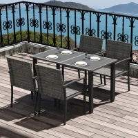 Outsunny Outdoor Dining Set 5 Pieces Patio Conservatory with Tempered Glass Tabletop,4 Dining Chairs - Grey(m-2)