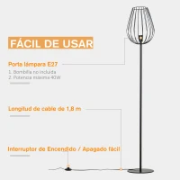 HOMCOM Lámpara de Pie con Base de Metal Lámpara de Pie para Salón con Interruptor de Pie Lámpara Moderna para Dormitorio Oficina Ø27,5x159 cm Negro(m-5)