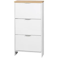 HOMCOM Schuhschrank mit 3 Kippfächern, 12 Paar Schuhe, verstellbare Einlegeböden, Natur + Weiß(m-10)