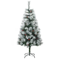 HOMCOM Indoor Christmas Tree Artificial Berry Xmas Decoration with Metal Stand and 184 Tips (5FT(150CM))(m-1)