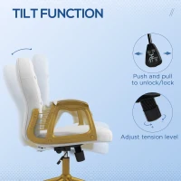 Vinsetto Height Adjustable Home Office Chair, Button Tufted Computer Chair with Padded Armrests and Tilt Function, Cream White(m-5)