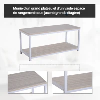 HOMCOM Table basse rectangulaire style industriel avec étagère 100L x 40l x 45H cm MDF E1 beige blanc(m-4)