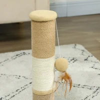 PawHut Cat Scratching Post for Indoor Cats, 47cm Tall Cat Scratcher with Jute Sisal Rope, Hanging Toy Ball, Feather, Brown(m-7)