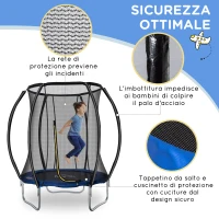 HOMCOM Trampolino Elastico Fitness Blu a 36 Molle per Adulti e Bambini con Rete di Protezione e 3 Gambe a U, Ø225x235 cm(m-4)