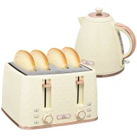 HOMCOM Kettle and Toaster Set, 1.7L 3000W Fast Boil Jug Kettle, 4 Slice Toaster with 7 Level Browning Controls, Beige(m-1)