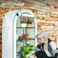 Outsunny Mini-Gewächshaus, 4-stufiges Gewächshaus mit Kunststoff-Plane, tragbar, Rolltür, 100 x 45 x 160 cm, Weiß(m-6)