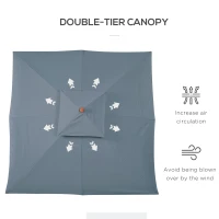 Outsunny 3 x 3 metre Patio Parasol Garden Umbrellas Sunshade Outdoor Wooden Parasol Canopy Double Tier, Dark Grey, BASE NOT INCLUDED(m-5)