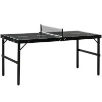 SPORTNOW Mesa de Ping Pong Plegable con Marco de Aluminio y Red para Interiores y Exteriores 152x76x72 cm Negro(m-1)