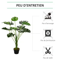 Outsunny Plante artificielle modèle Monstera avec 13 feuilles en pot ciment, intérieur ou extérieur, dim. Ø16 x 85H cm(m-7)