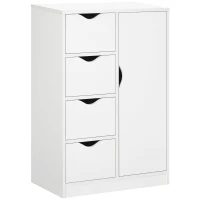 HOMCOM Bathroom Cabinet, Freestanding Storage Cabinet with 4 Drawers, Door Cupboard for Living Room, Kitchen, Bedroom, White(m-1)
