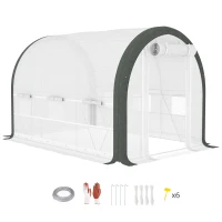 Outsunny 3 x 2(m) Walk-In Tunnel Greenhouse, with Accessories - White(m-10)