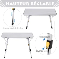 Outsunny Table pliante en aluminium table de camping table de jardin 4 personnes hauteur réglable + sac de transport(m-6)