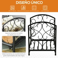 Outsunny Estante para Leña 39,5x31,5x39,5 cm Soporte para Leña Metálico Leñero Interior y Exterior con Rejilla y Base Elevada Diseño Vintage Carga Máx. 50 kg Negro(m-4)