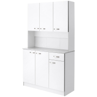 HOMCOM Küchenschrank, Buffet mit Aufsatz, Schubladen, Arbeitsplatte, 101x39x180cm, Weiß/Grau