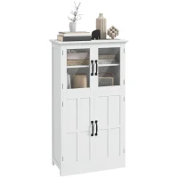 HOMCOM Buffet de cuisine armoire multi-rangements 2 placards, portes en verre, 4 étagères en bois blanc(m-10)