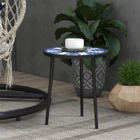 Outsunny Table bistro ronde de jardin table d'extérieur plateau mosaïque céramique acier Ø35 x 45,5H cm noir(m-2)