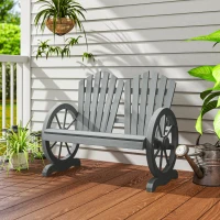 Outsunny Fir Wood Love Seats with Wheel-Shaped Armrests, Large Load-Bearing Chair, Grey(m-9)