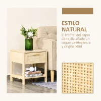 HOMCOM Mesita de Noche Mesilla de Noche con Cajón de Ratán y Estante Inferior Carga 40 kg para Dormitorio Sala 40x40x48 cm Natural(m-4)