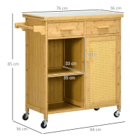 HOMCOM Küchenwagen aus Bambus, Mehrzweckwagen, Sevierwagen, 2 Schubladen, 1 Schrank,  2 Regale, Natur(m-3)