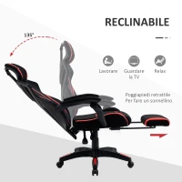 Vinsetto Sedia da Ufficio Ergonomica Altezza Regolabile, Poltrona con Schienale Reclinabile e Poggiapiedi, 65x65x119-129cm, Nero Rosso(m-4)