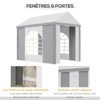Outsunny Tonnelle barnum bâche PE parois latérales amovibles 2 fenêtres arcades + 2 portes enroulables 3 x 2 x 2,55 m(m-5)