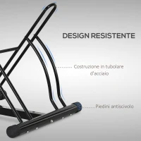 HOMCOM Rastrelliera da Terra per 2 Biciclette con Pneumatici fino 6.5 cm, Telaio Orientabile in Acciaio Nero, 60x54x57cm(m-5)