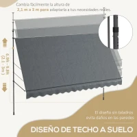 Outsunny Toldo Manual Retráctil con Manivela 350x120x210-300 cm con Altura Ajustable Impermeable y Anti-UV Gris Oscuro(m-4)
