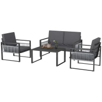 Outsunny Four-Piece Aluminium Garden Dining Set, with Cushions(m-11)