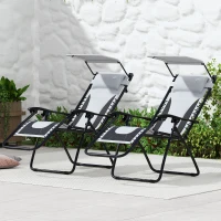 Outsunny Zero Gravity Lounger Chair Set of 2, Folding Reclining Patio Chair with Shade Cover, Padded Seat, Cup Holder, Soft Cushion and Headrest for Poolside, Camping, Light Grey(m-10)