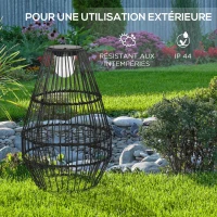 Outsunny Lampe à poser luminaire LED de jardin solaire en résine tressée imitation rotin - 34 x 34 x 56 cm noir(m-7)